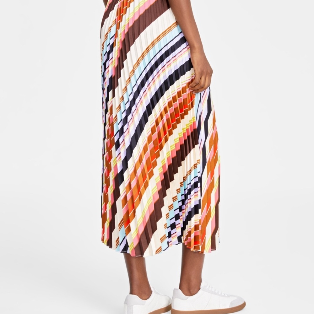 on 34TH  Colorful Striped Pleated Skirt
